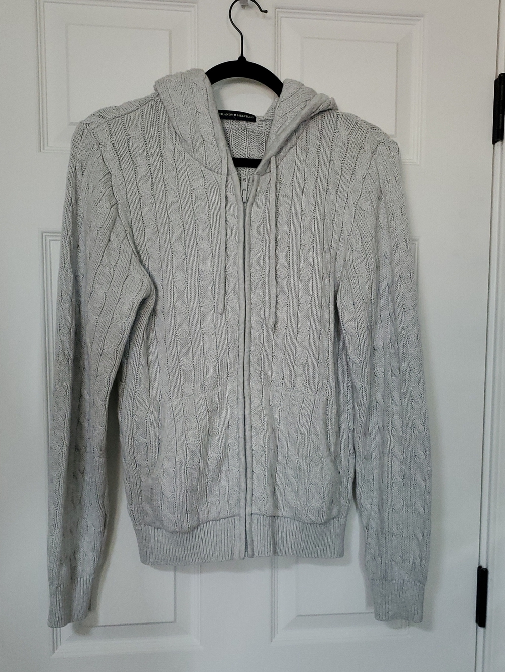 Women's Light Gray Cable Knit Zip Hoodie